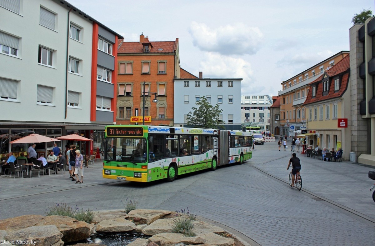 06.08.2014 Wagen 76 der Stadtwerke Schweinfurt welcher seit Ende 2014 aus dem mittlerweile Bestand ist, in Schweinfurt am Jägersbrunnen.