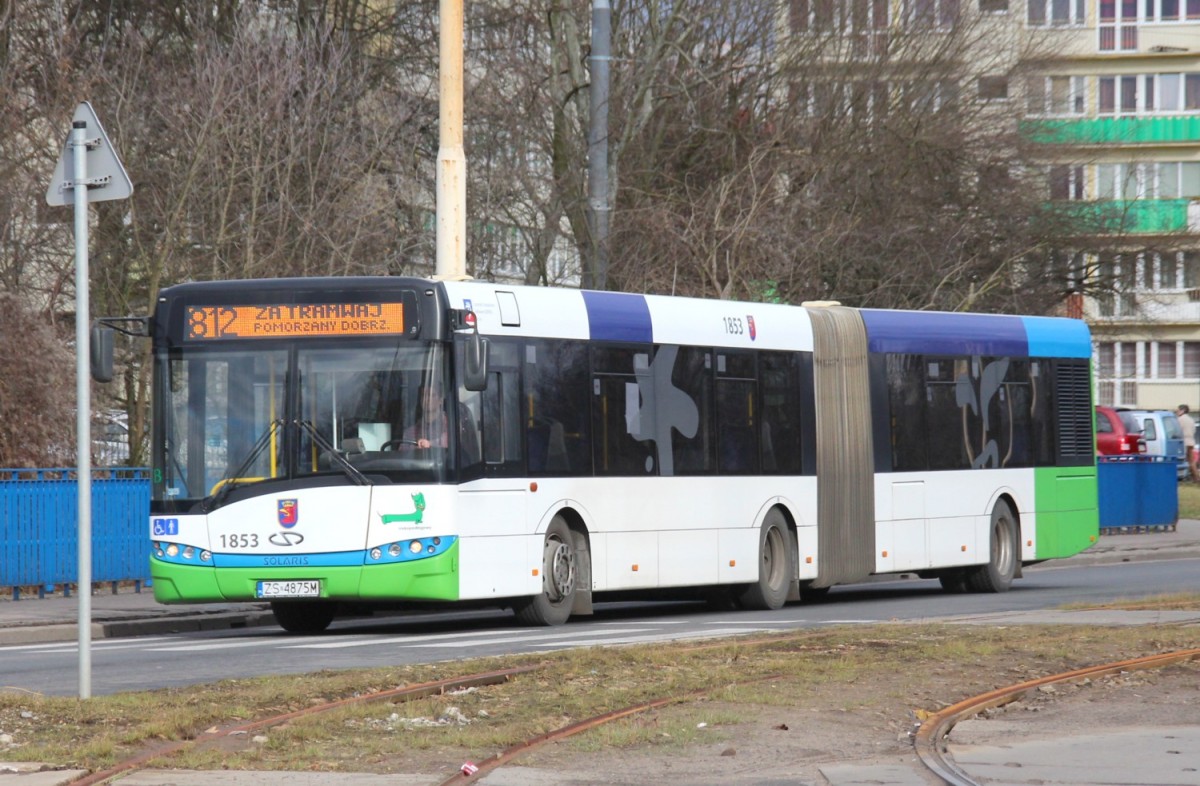 16.2.2014 Stettin / Szczezin. Solaris Stadtbus als Ersatz für wegen Bauarbeiten nicht verkehrende Tram.