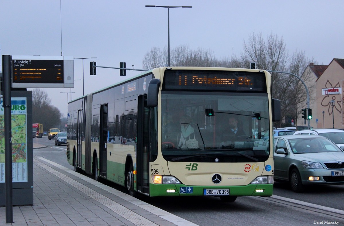 21.01.2015 Wagen 595 der VBBr (Citaro II G) am Brandenburger Hauptbahnhof.