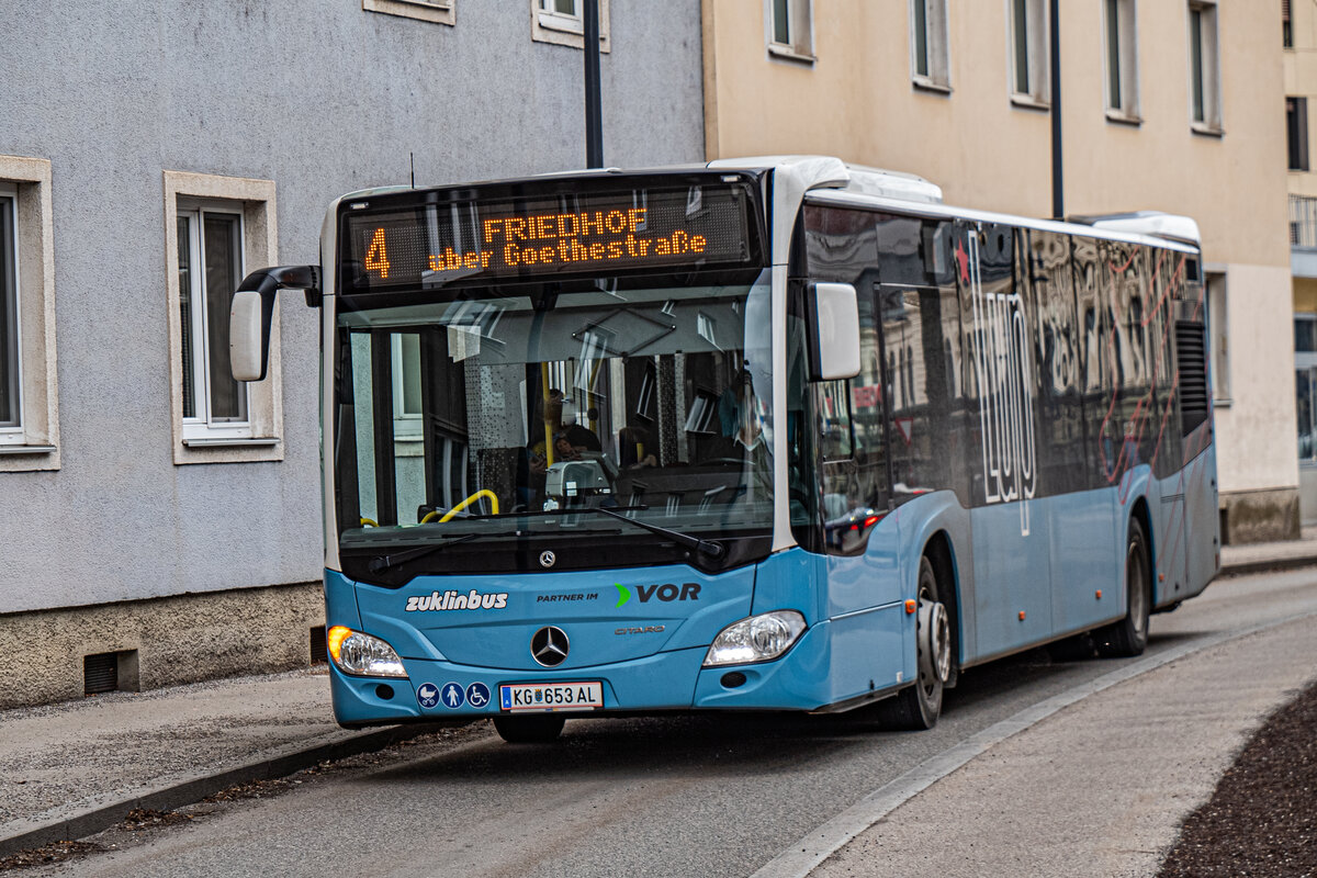 21.2.2024: KG 653 AL der Firma Zuklinbus erreicht hier als Linie 4 den St. Pöltner Hauptbahnhof