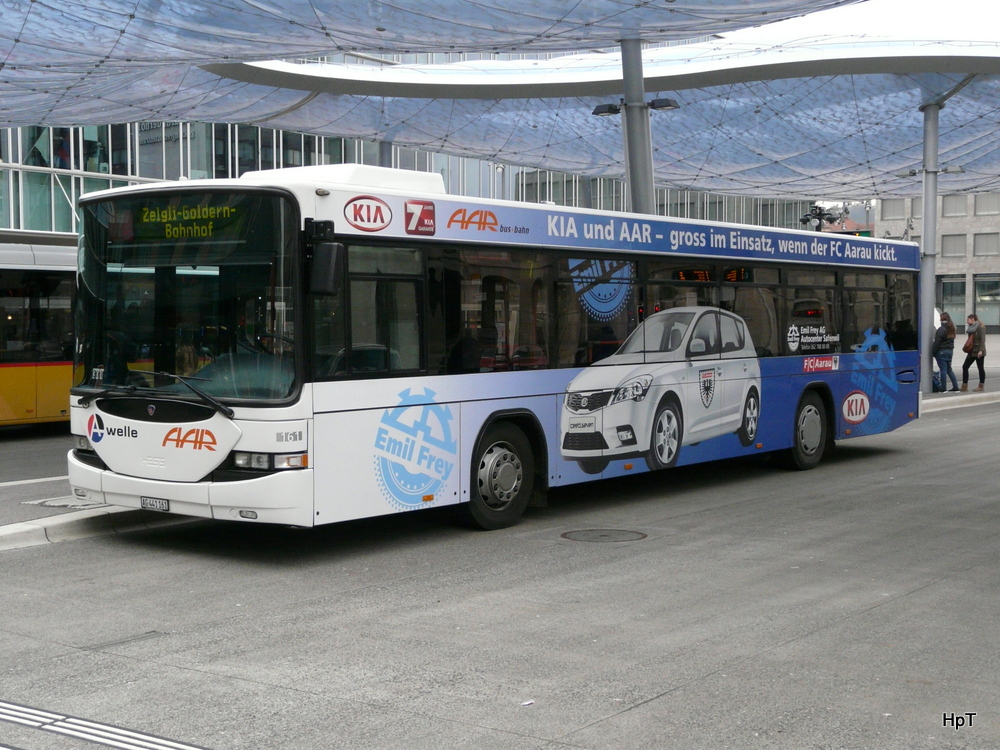 AAR - Scania-Hess Nr.161  AG  441161 unterwegs auf der Linie 7 vor dem Bahnhof in Aarau am 28.12.2013