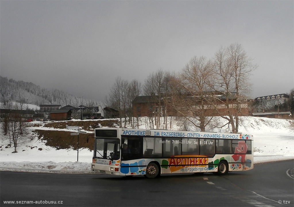 Aktueller Stadtbus in Oberwiesenthal. MAN NL 202 #35-8102 auf der Linie A. Kurort Oberwiesenthal, 4.2.2014