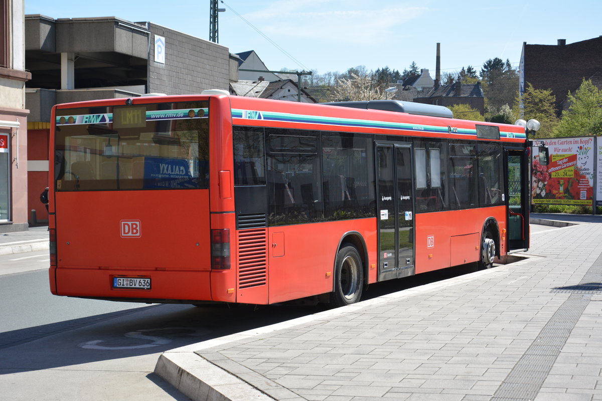 Am 21.04.2016 steht GI-BV 636 am Bahnhof Limburg an der Lahn. Aufgenommen wurde ein MAN Niederflur-Solobus der 2. Generation.
