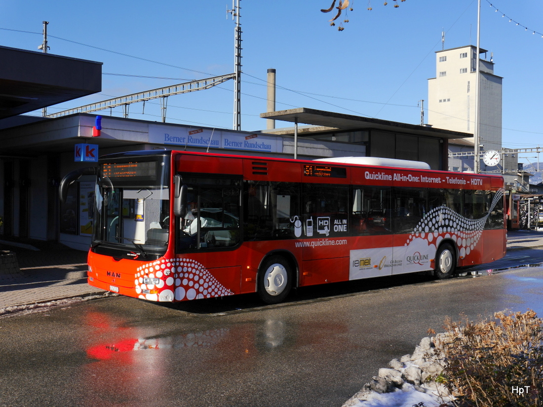 asm Oberaargau - MAN Lion`s City  Nr.53  BE  547292 unterwegs auf der Linie 51 bei den Haltestellen vor dem Bahnhof in Herzogenbuchsee am 04.01.2015