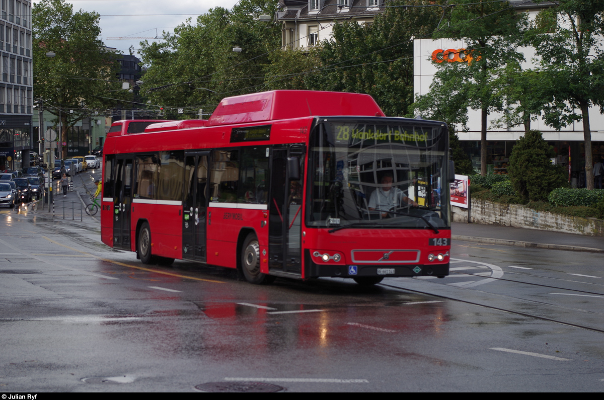 BERNMOBIL Volvo 143 am 15. August 2014 auf der Linie 28 am Eigerplatz.