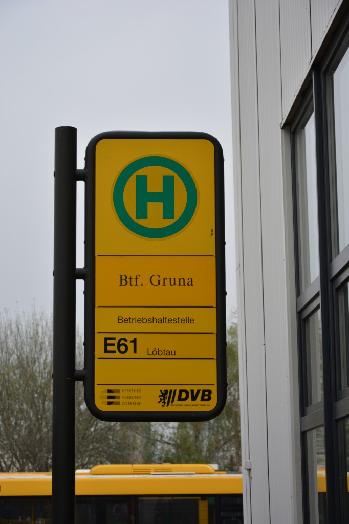 Betriebshaltestelle Gruna für die Linie E61. Aufgenommen am 06.04.2014.