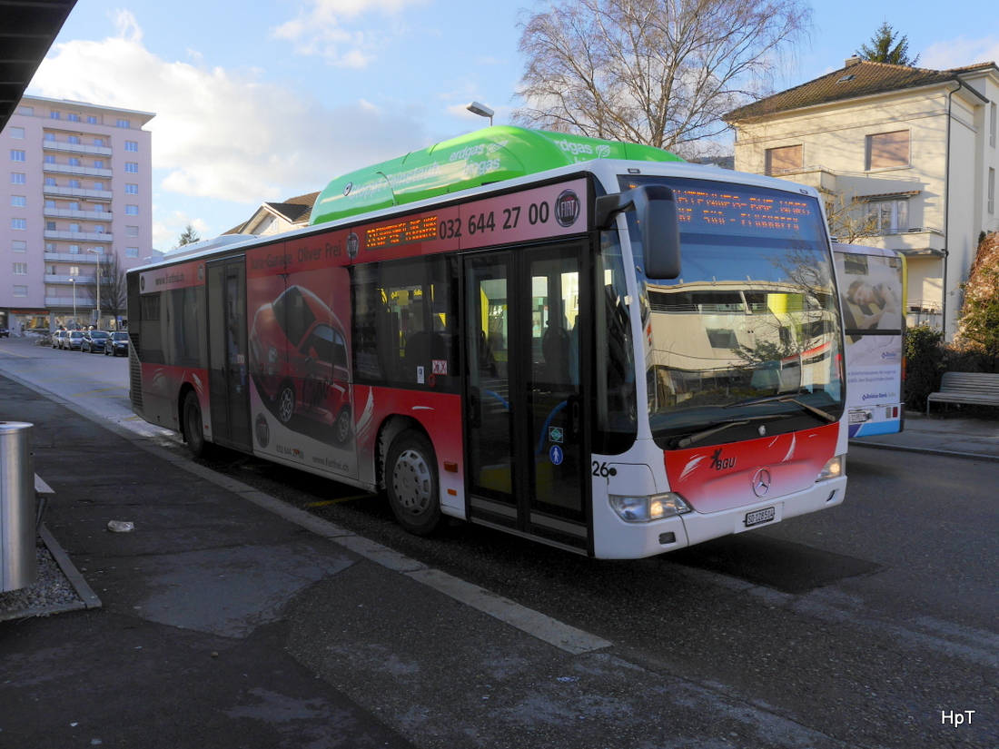 BGU - Mercedes Citaro Nr.26  SO 128514 unterwegs auf der Linie 23 vor dem Bahnhof Grenchen Süd am 04.01.2015