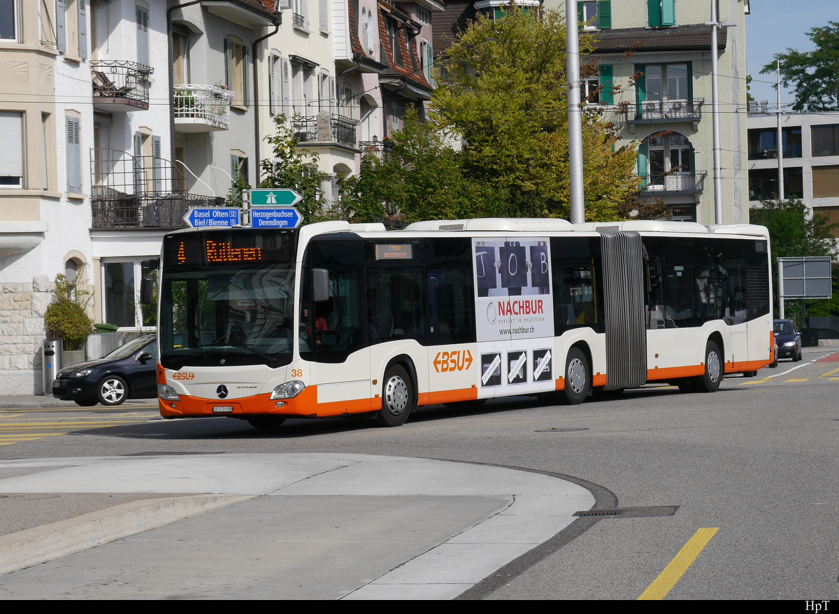 BSU - Mercedes Citaro Nr.38 SO 172038 unterwegs auf der Linie 4 bei der zufahrt zu den Haltestellen vor dem Bahnhof in Solothurn am 14.08.2019