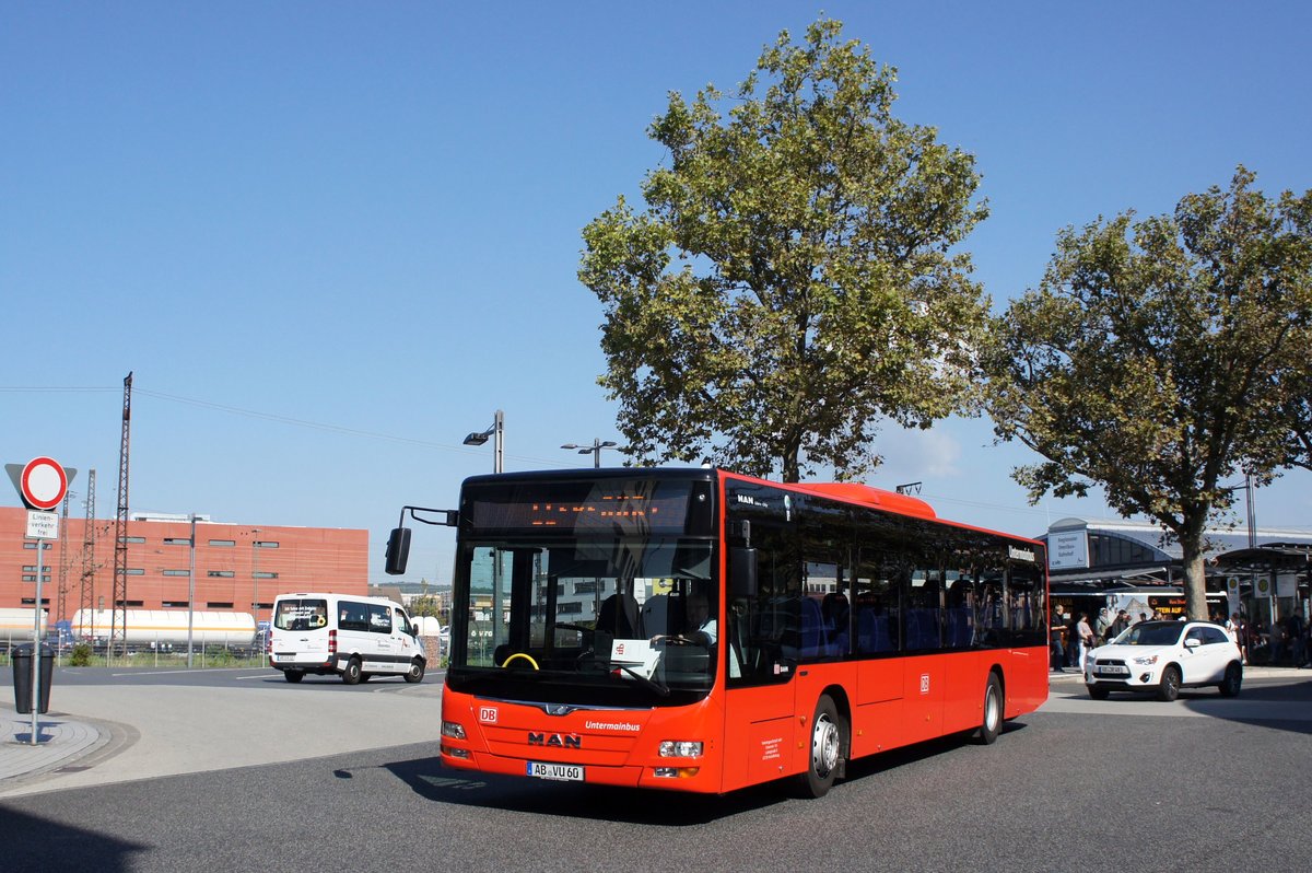 Bus Aschaffenburg / Verkehrsgemeinschaft am Bayerischen Untermain (VAB): MAN Lion's City Ü der Verkehrsgesellschaft mbH Untermain (VU) / Untermainbus, aufgenommen im September 2016 in der Nähe vom Hauptbahnhof in Aschaffenburg.