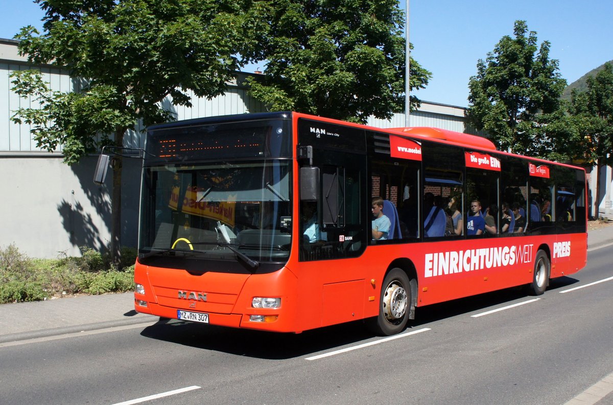 Bus Bingen am Rhein: MAN Lion's City Ü vom Omnibusverkehr Rhein-Nahe GmbH / ORN, aufgenommen im Juni 2019 im Stadtgebiet von Bingen am Rhein. 