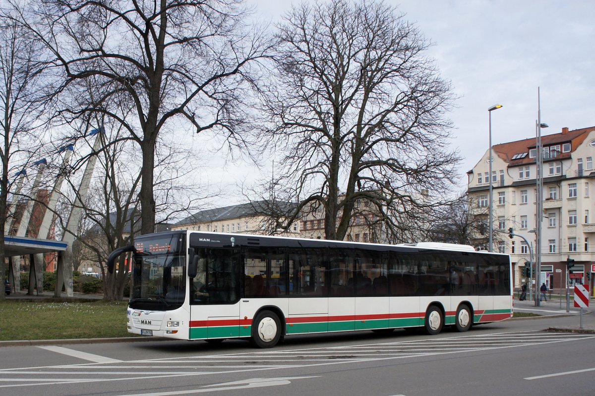 Bus Chemnitz: MAN Lion's City LL der Regiobus Mittelsachsen GmbH, aufgenommen im Mrz 2017 am Omnibusbahnhof in Chemnitz.