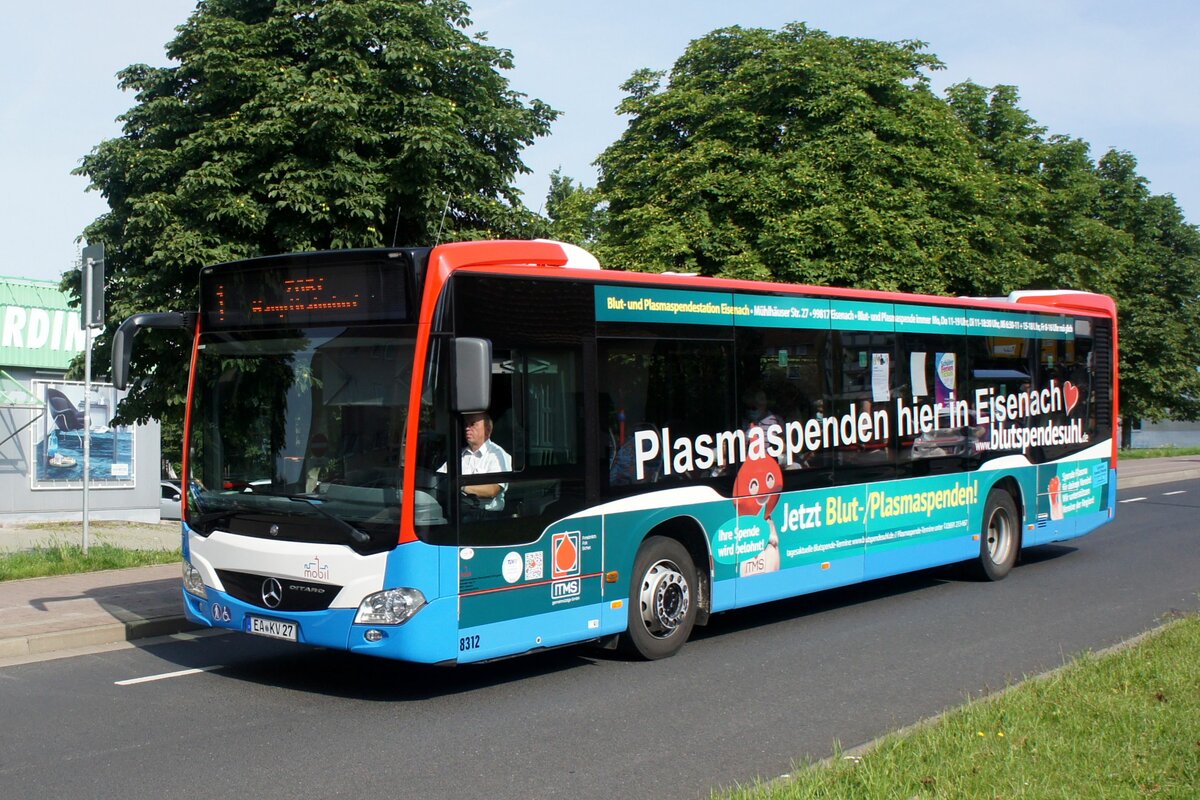 Bus Eisenach / Bus Wartburgkreis: Mercedes-Benz Citaro C2 (EA-KV 27) vom Verkehrsunternehmen Wartburgmobil (VUW), aufgenommen im August 2021 im Stadtgebiet von Eisenach.