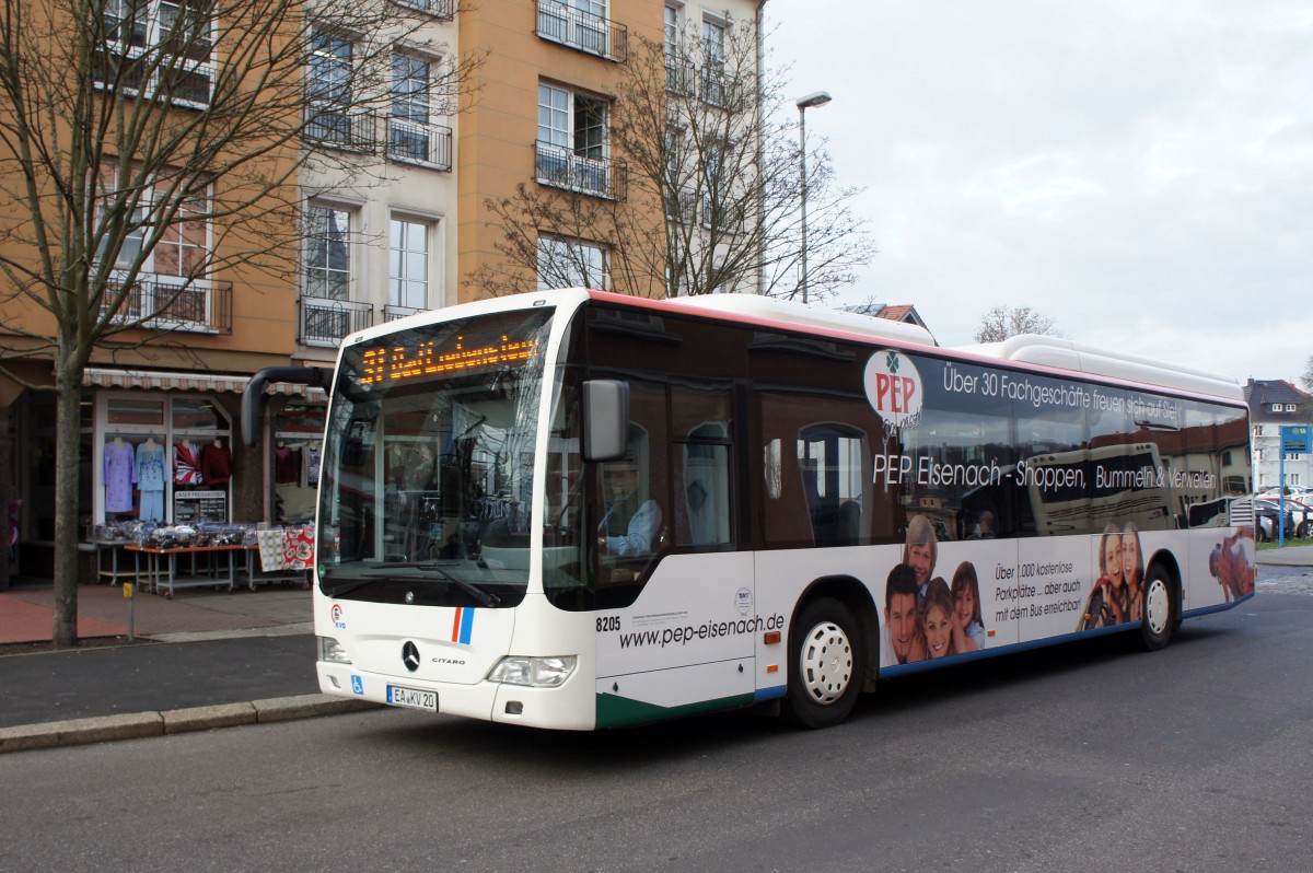 Bus Eisenach / Verkehrsgesellschaft Wartburgkreis mbH (VGW): Mercedes-Benz Citaro LE Ü der KVG Eisenach, eingesetzt im Überlandverkehr. Aufgenommen am Überlandbusbahnhof von Eisenach im Dezember 2015.