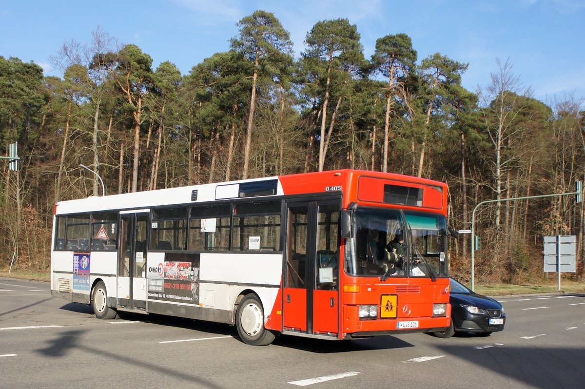 Bus Kaiserslautern / Verkehrsverbund Rhein-Neckar: Mercedes-Benz O 405 von Schary-Reisen GbR, aufgenommen im Februar 2018 im Stadtgebiet von Kaiserslautern.