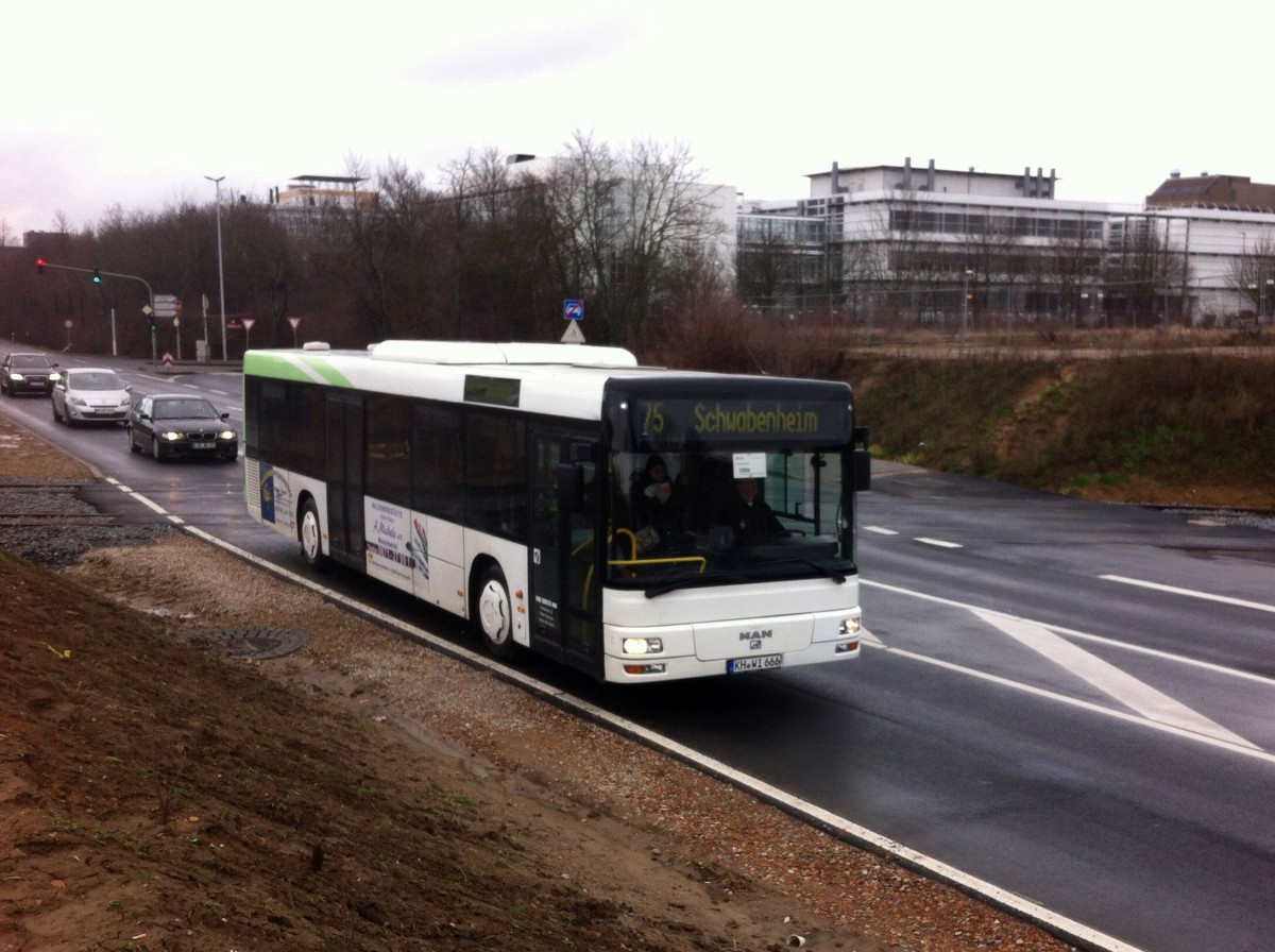 Bus Mainz: MAN NÜ vom Busunternehmen Wink Touristik GmbH (Lackierung: VOR - Verkehrsverbund Ost-Region aus Österreich), unterwegs im Auftrag des Omnibusverkehr Rhein-Nahe / Rhein-Nahe-Bus. Aufgenommen im März 2016 in der Nähe der Haltestelle  Hochschule Mainz  in Mainz.