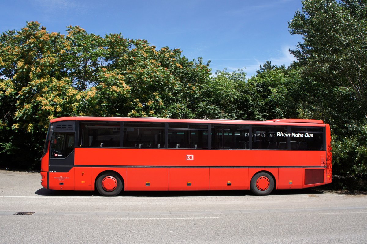 Bus Mainz: MAN ÜL vom Rhein-Nahe-Bus (Omnibusverkehr Rhein-Nahe / ORN), aufgenommen im Juli 2016 im Stadtgebiet von Mainz.