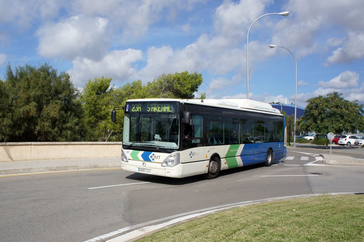 Bus Spanien / Bus Mallorca: Irisbus Citelis 12M CNG (Wagen 527) der Empresa Municipal de Transports de Palma de Mallorca (EMT), aufgenommen im Oktober 2019 im Stadtgebiet von Palma de Mallorca.