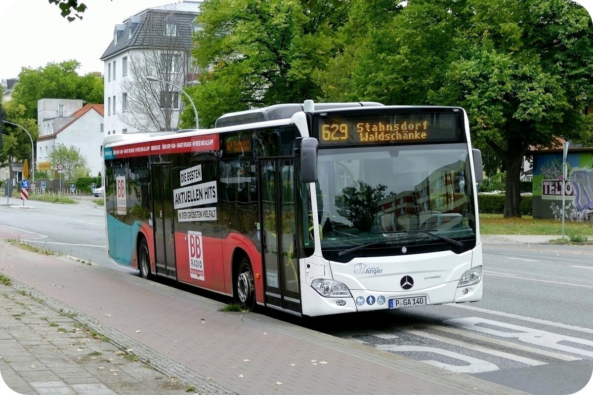 Busbetrieb Günter Anger, Mercedes-Benz Citaro C2, der Linie 629 in Teltow im August 2022.