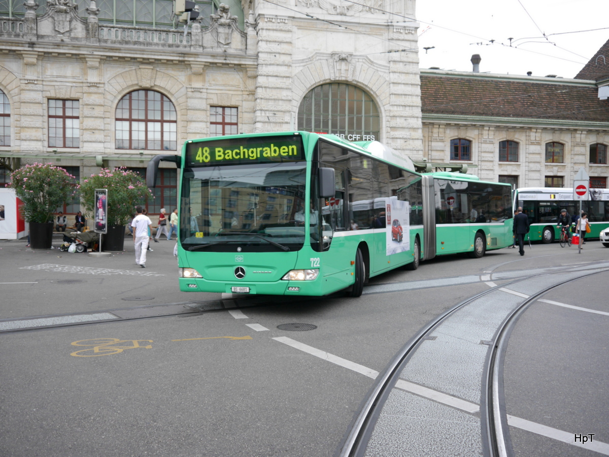 BVB - Mercedes Citaro Nr. 722 BS 6681 unterwegs auf der Linie 48 in der Stadt Basel am 15.09.2016