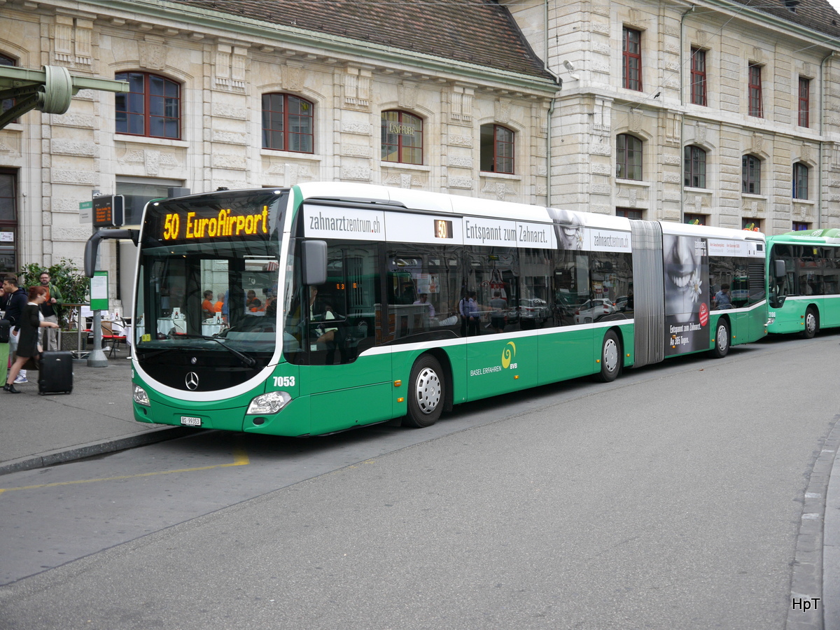 BVB - Mercedes Citaro Nr. 7053 BS 99353 unterwegs auf der Linie 50 in der Stadt Basel am 15.09.2016
