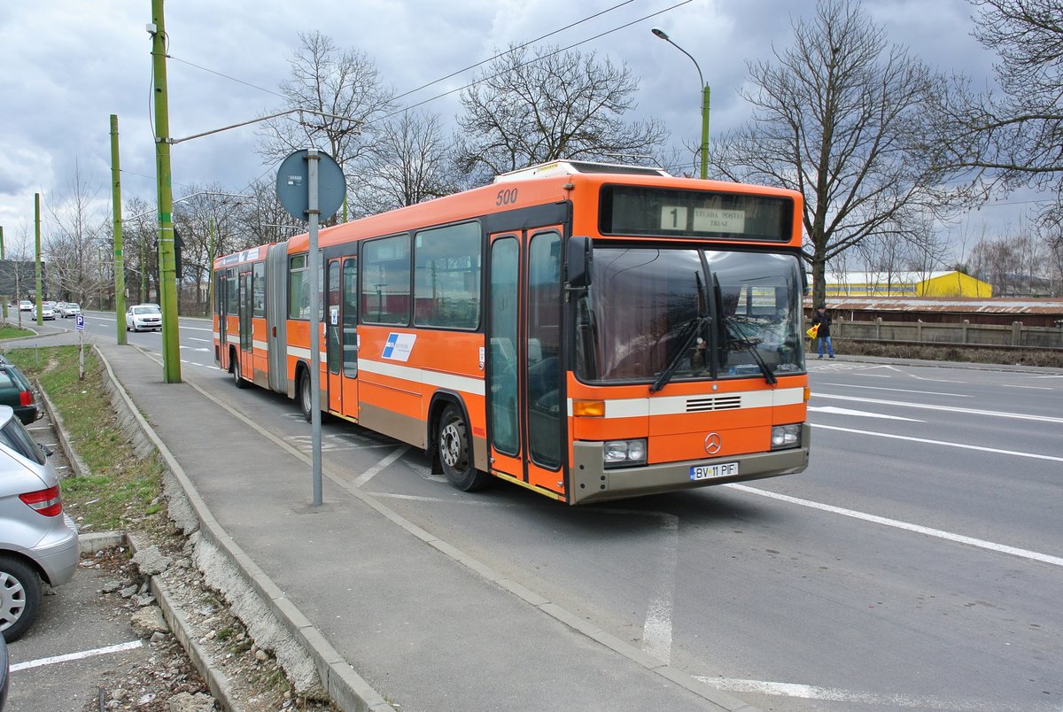 CH Busse in Rumnien: Ex. BOGG 405 G (Nr. 500) in Brasov, 02.04.2018.

