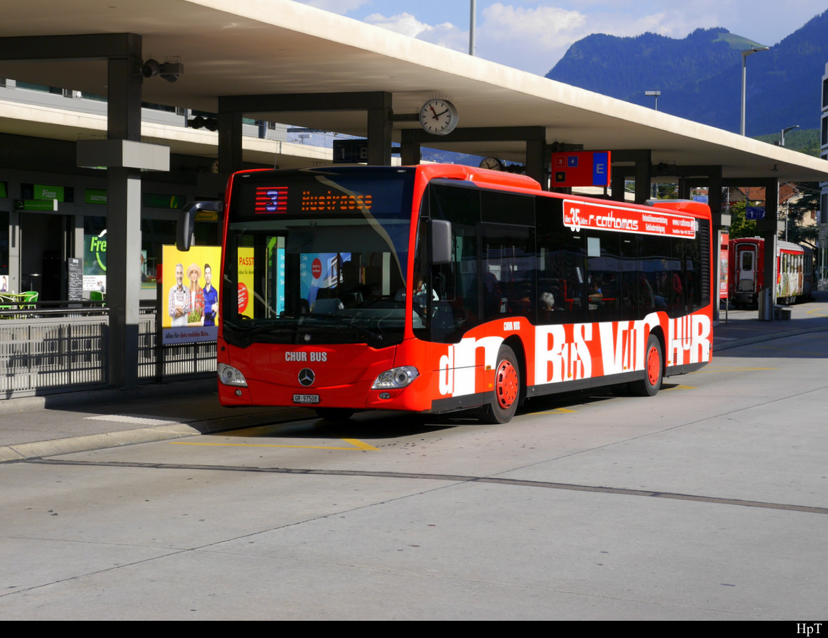 Chur Bus - Mercedes Citaro GR 97508 unterwegs auf der Linie 3 vor dem Bahnhof in Chur am 19.08.2018