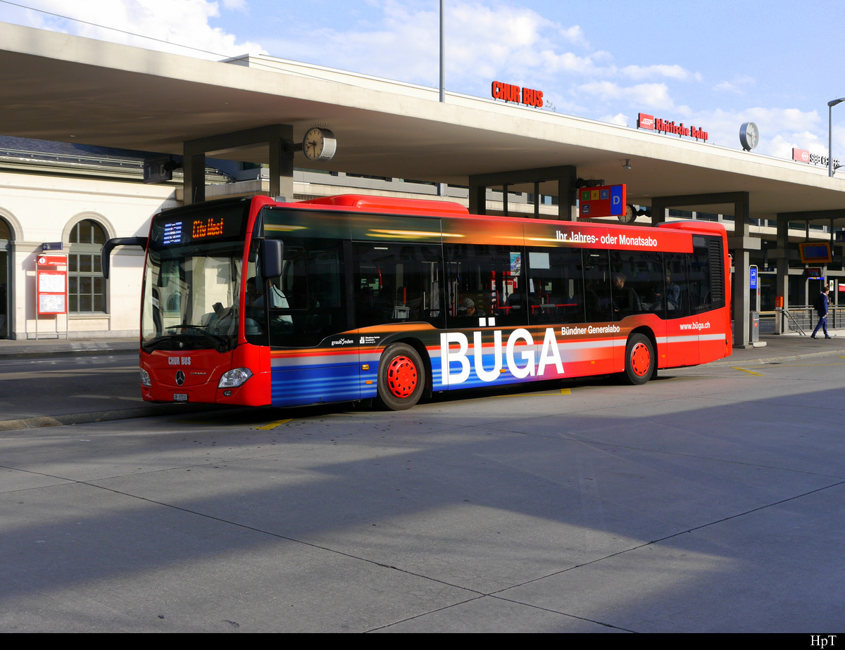 Chur Bus - Mercedes Citaro GR 97510 unterwegs auf der Linie 6 vor dem Bahnhof in Chur am 19.08.2018