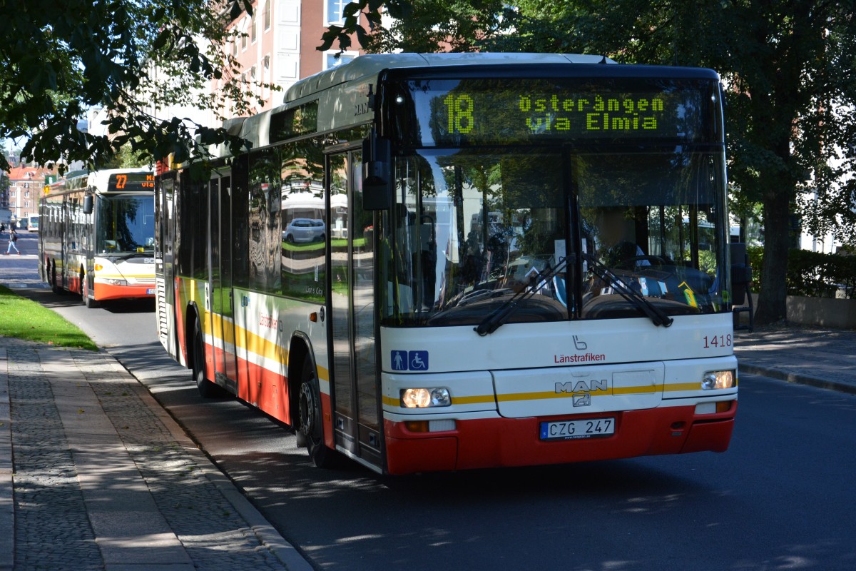 CZG 247 (MAN Lion's City A78) auf der Linie 18 am 15.09.2014. Aufgenommen in der Innenstadt von Jönköping.