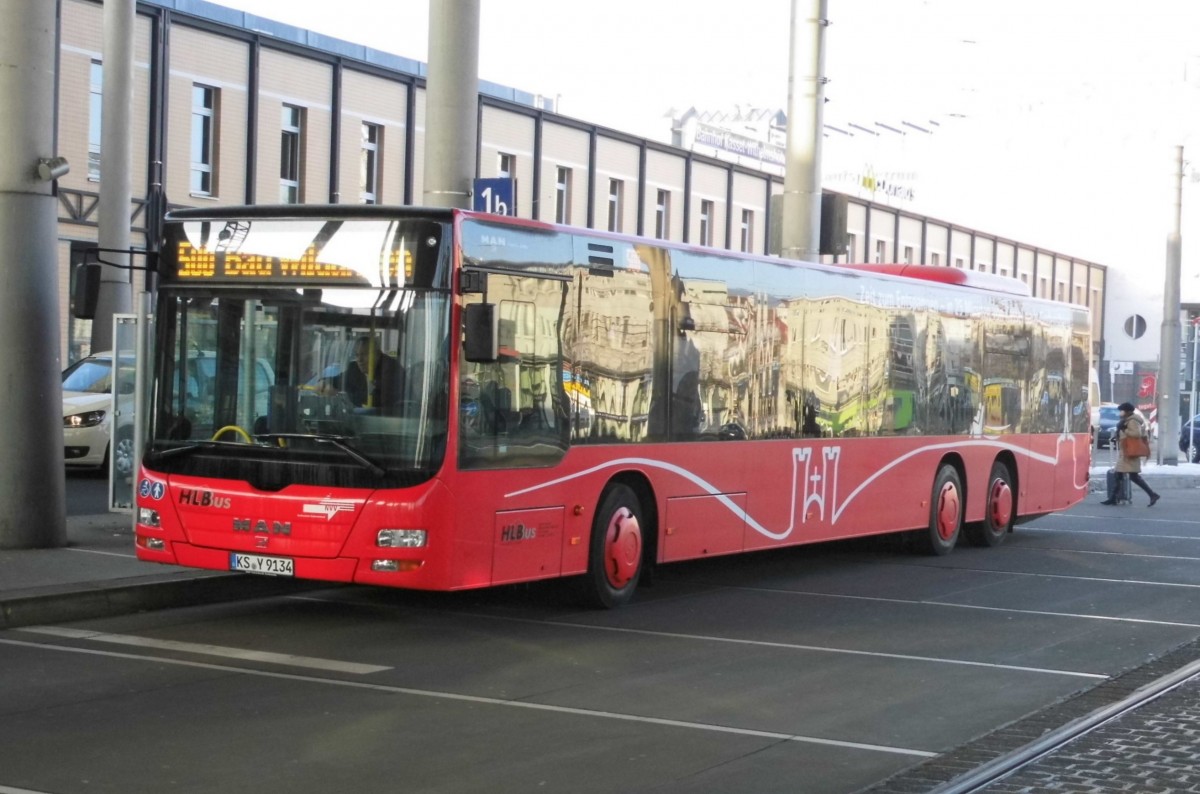 Ein seltener MAN Lion`s City LÜ von HLB Bus am Bhf. Wilhelmshöhe zur Fahrt nach Bad Wildungen am 7.2.15