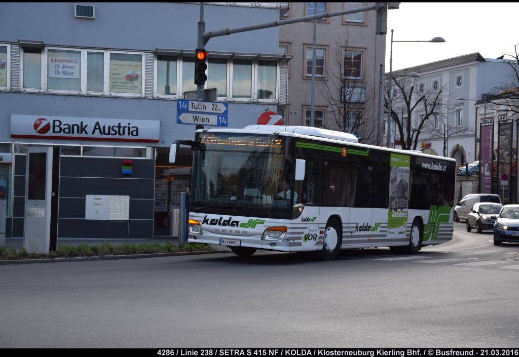 Ein SETRA S 415 NF vom Busunternehmen Kolda (Klosterneuburg) beim Bahnhof Kierling aufgenommen.