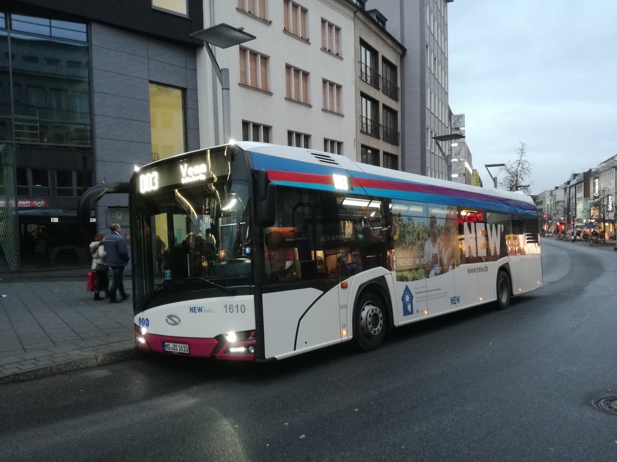 Ein Solaris Urbino 12 der 4. Generation von der 'NEW MöBus' mit der Wagennummer 1610 ('Freiheit im Kopf' - Werbung). | Januar 2018