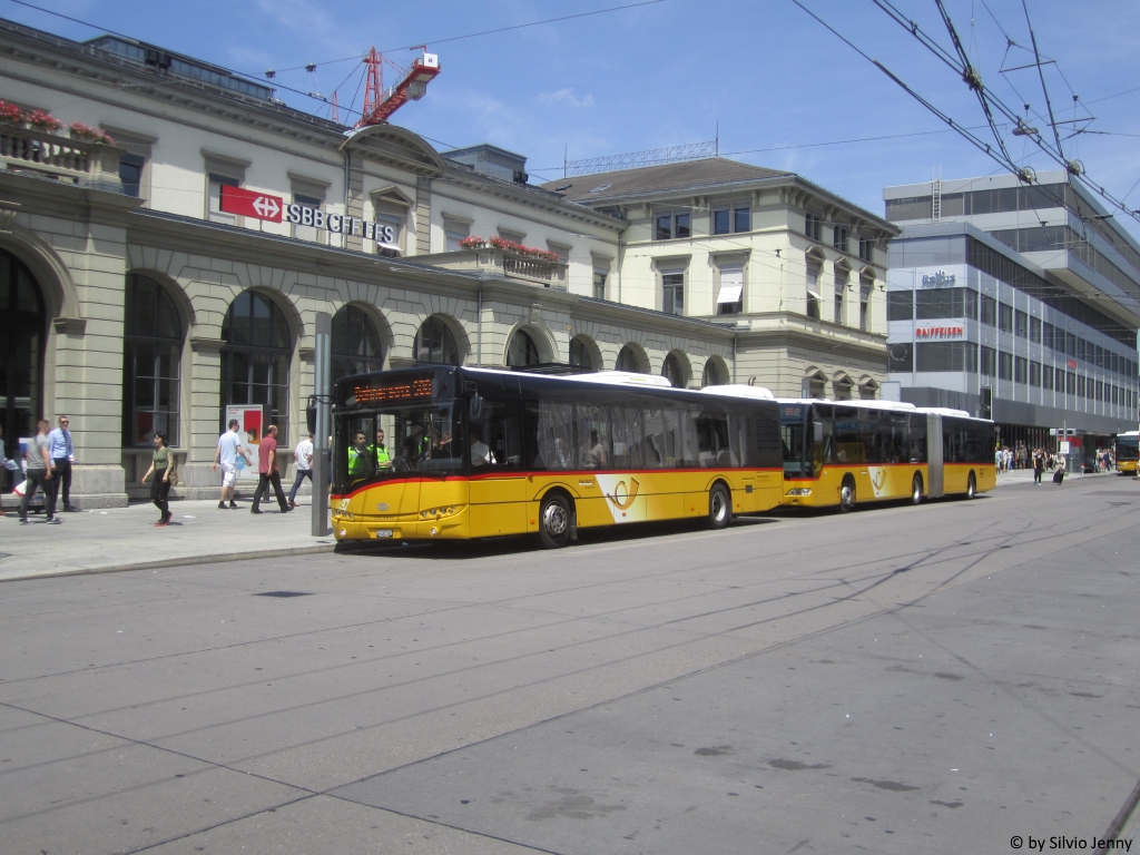 Entgleisung Winterthur Juni 2018: Postauto/PU Schmidt SG 267 102 (Solaris Urbino 12) am 16.6.2018 beim Winterthurer Hauptbahnhof