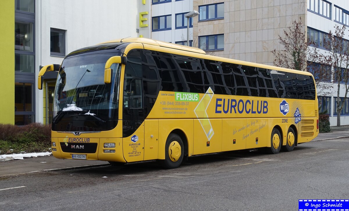 Euroclub aus Kiew / Ukraine (Flixbus) ~ AA 4502 PK ~ MAN Lion`s Coach L ~ 24.01.2021 in Stuttgart