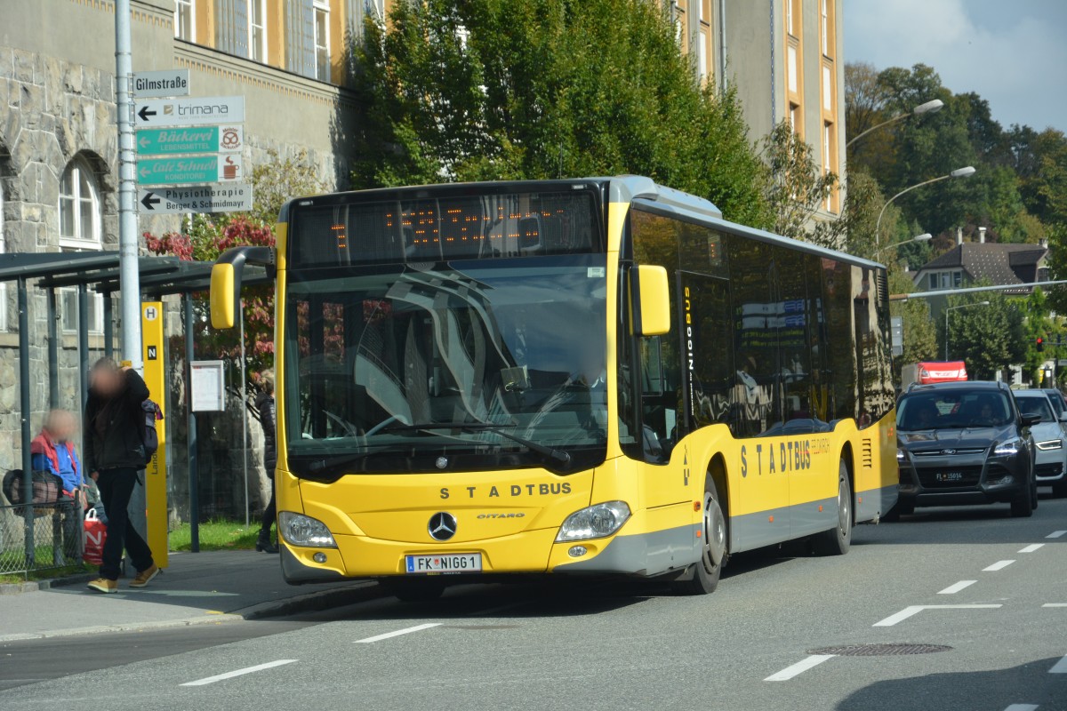FK-NIGG 1 fährt am 09.10.2015 auf der Linie 1. Aufgenommen wurde ein Mercedes Benz Citaro 2 / Feldkirch Landesgericht.
