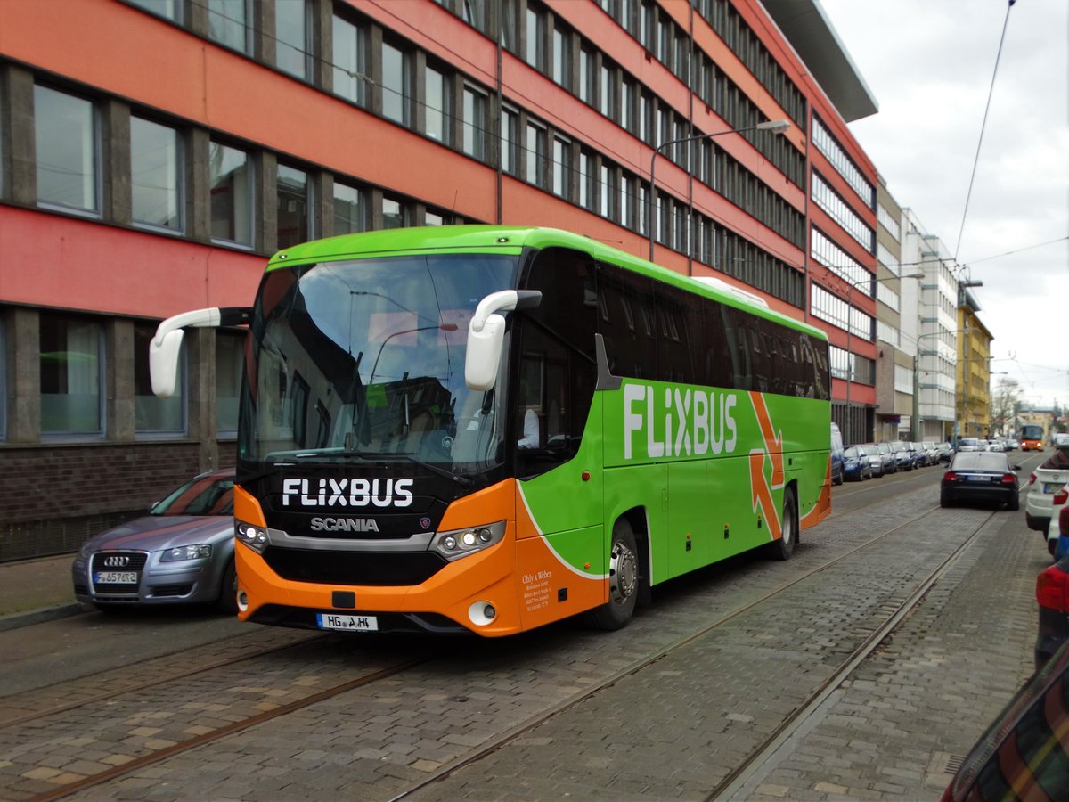 Flixbus Scania Interlink Reisebus am 09.12.17 in Frankfurt am Main