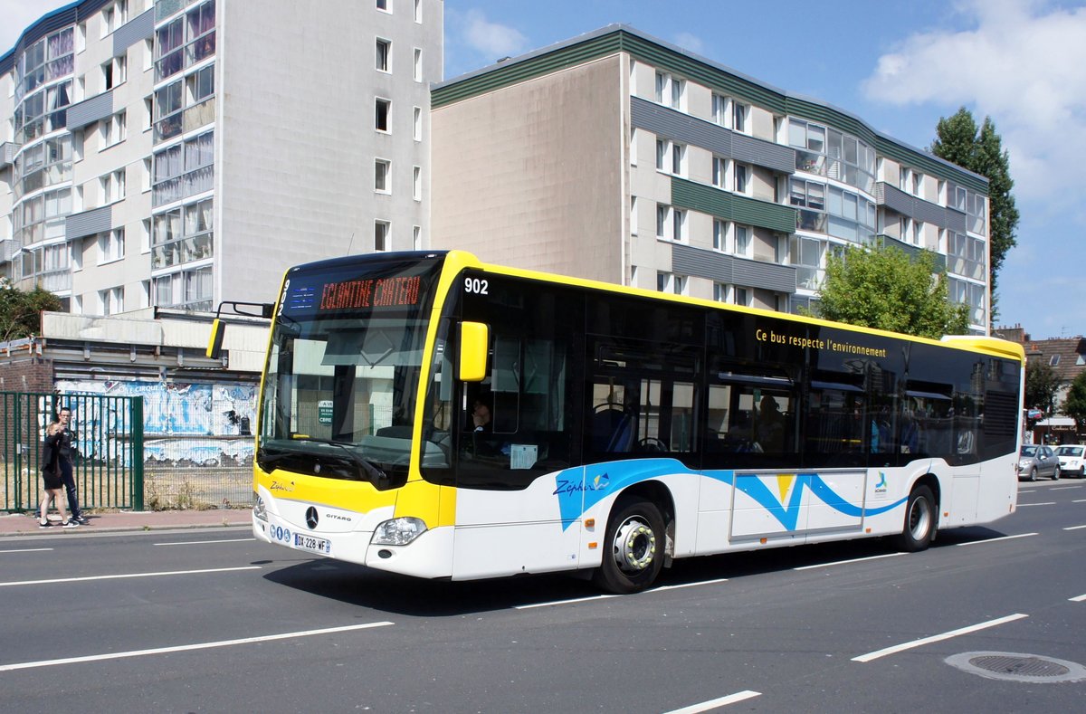Frankreich / Région Normandie / Bus Cherbourg-en-Cotentin: Mercedes-Benz Citaro C2 (Wagen 902) von Zéphir Bus (Keolis Cherbourg), aufgenommen im Juli 2018 im Stadtgebiet von Cherbourg-en-Cotentin.