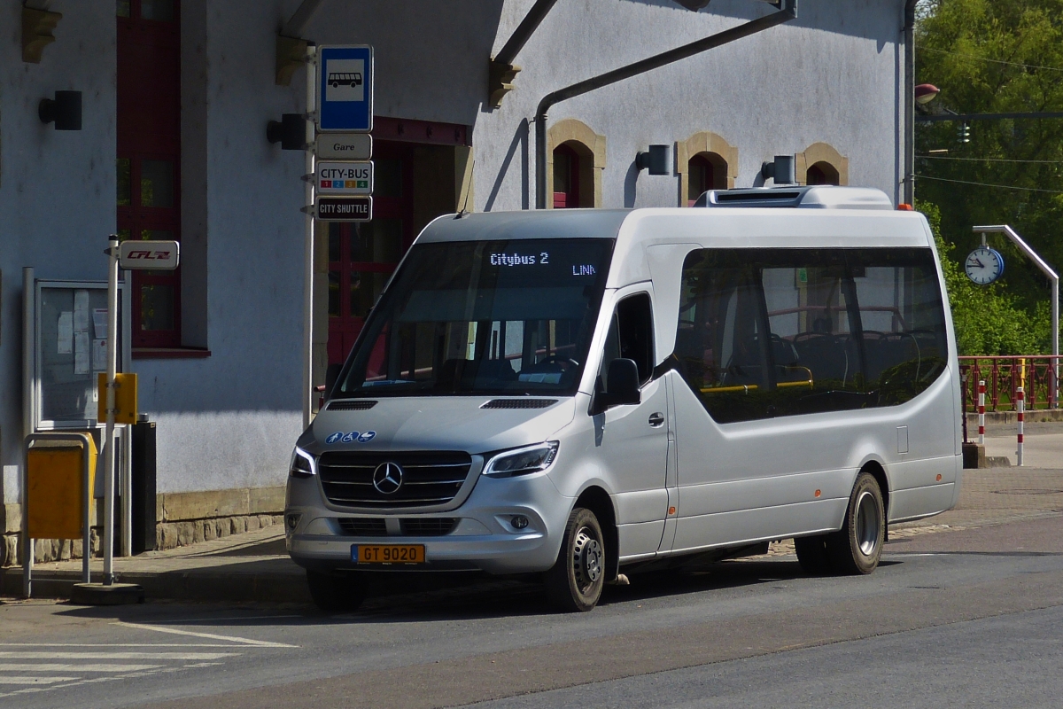 GT 9020, Mercedes Benz Sprinter, als Citybus II am Bahnhof in Wiltz. 08.05.2020