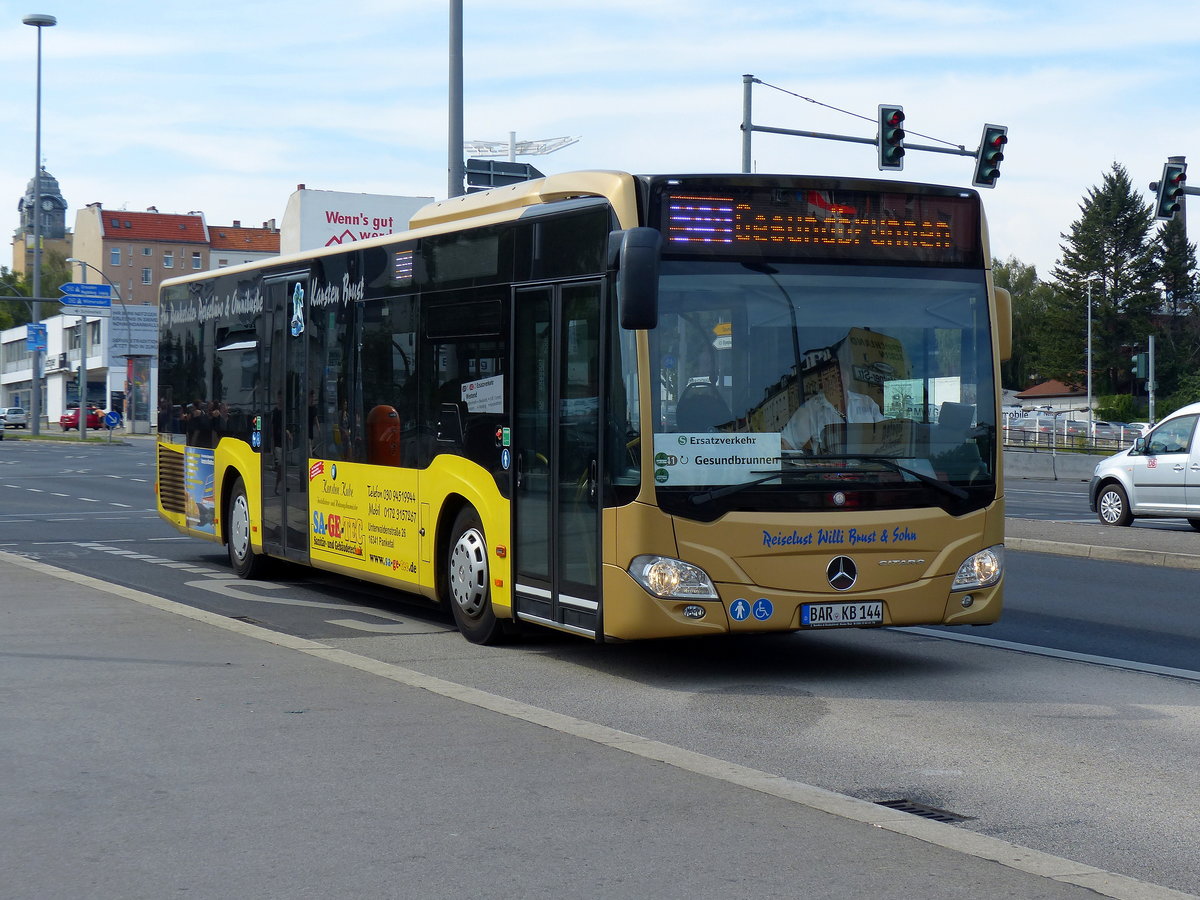 Im SEV -Ersatzverkehr S41 /S42 (Ring) ein MB Citaro C2, BAR-KB 144 (Willi Brust & Sohn). Berlin im Aug. 2016.