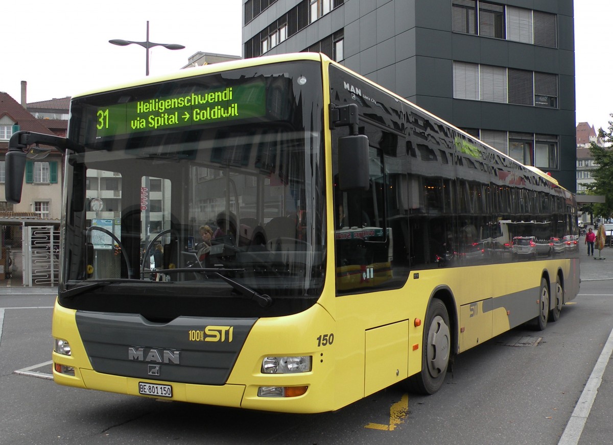 MAN Bus mit der Betriebsnummer 150 auf der Linie 31 am Bahnhof Thun. Die Aufnahme stammt vom 09.10.2013.