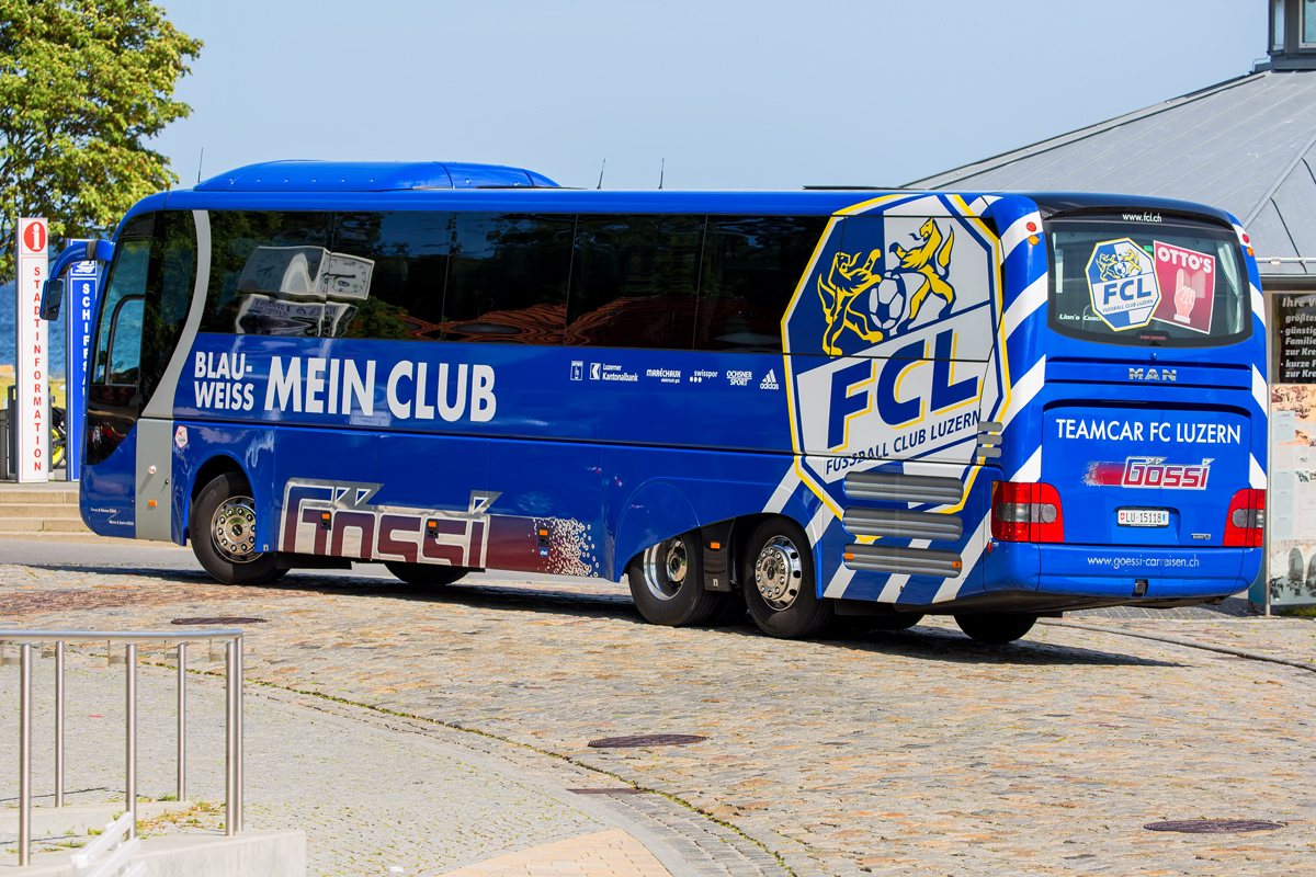 MAN Bus mit Werbung des Fussball Clubs Luzern auf der Sassnitzer Hafenstrasse. - 20.06.2017