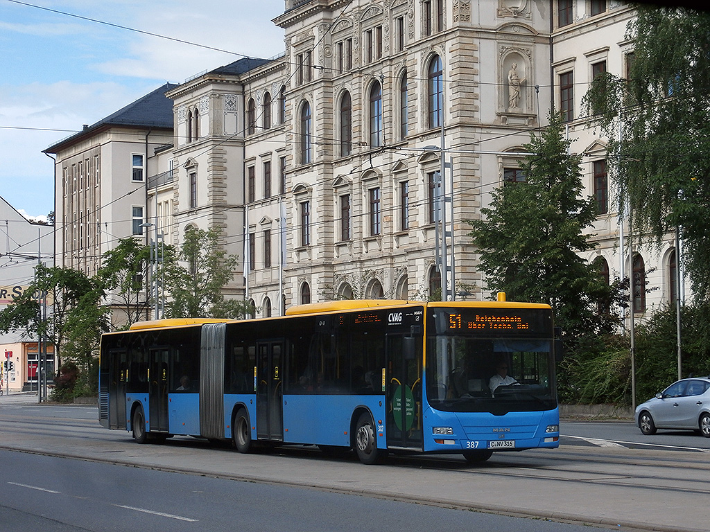 MAN Lion´s City GL #387 der CVAG auf der Stadtlinie 51 in Chemnitz, Strasse der Nationen. (14.7.2015)