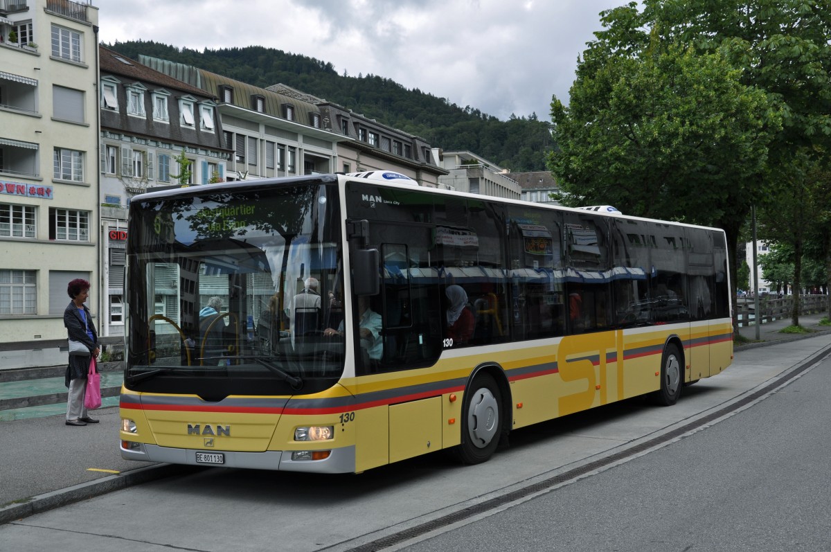 MAN Lions City 130 auf der Linie 6 bei der Haltestelle Postbrücke in Thun. Die Aufnahme stammt vom 29.07.2014.