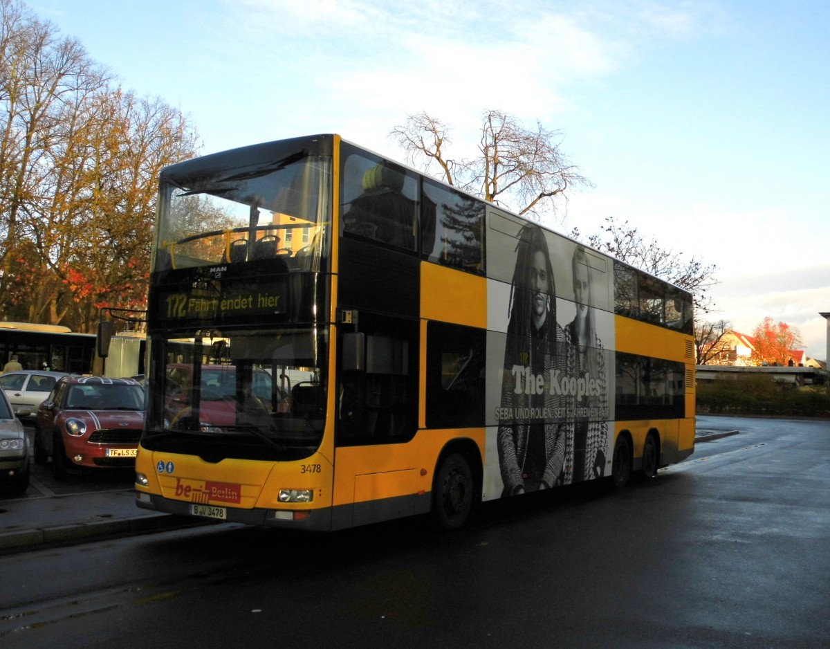MAN Lions City DD BVG Wagen 3478 auf Linie 172 am Endhalt S Lichtenrade am 24.11.14
