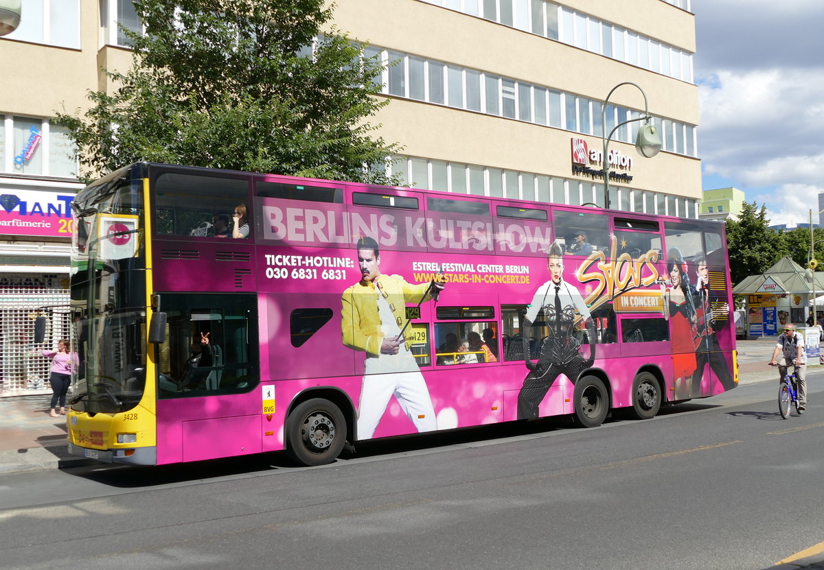 MAN Lion's City DD der BVG, Wagen '3428' auf der Linie M29 in Berlin /Tauentzienstr. im Juli 2017.... Grüße an den Fahrer :).
