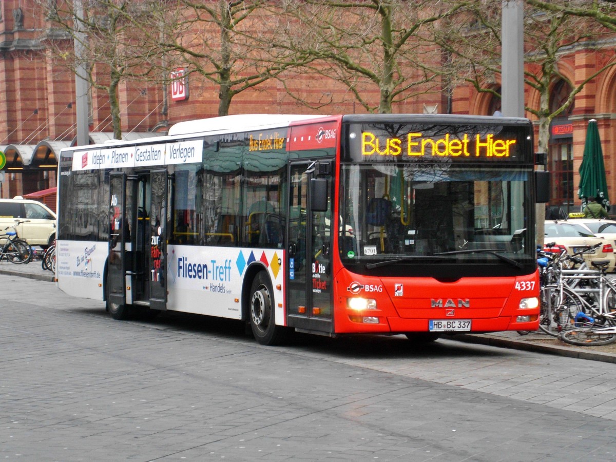 MAN Niederflurbus 3. Generation (Lion's City) auf Betiebsfahrt am Hauptbahnhof Bremen.(01.02.2015)
