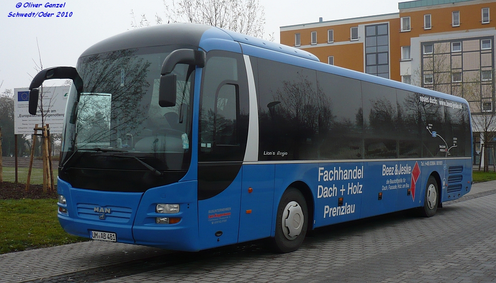 MAN ÜL 314 Lion's Regio des Busunternehmen Lutz Koppermann aus Brüssow (Uckermark), 2010 in Schwedt/Oder.