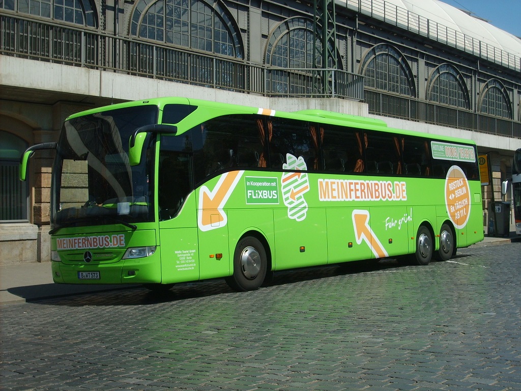 MB Tourismo II RHD M - B WT 573 - in Dresden, Bayrische Straße (am Hbf) - am 2-Juli-2015 --> Fahrzeug gehört: Busservice Wörlitz Tourist, Berlin