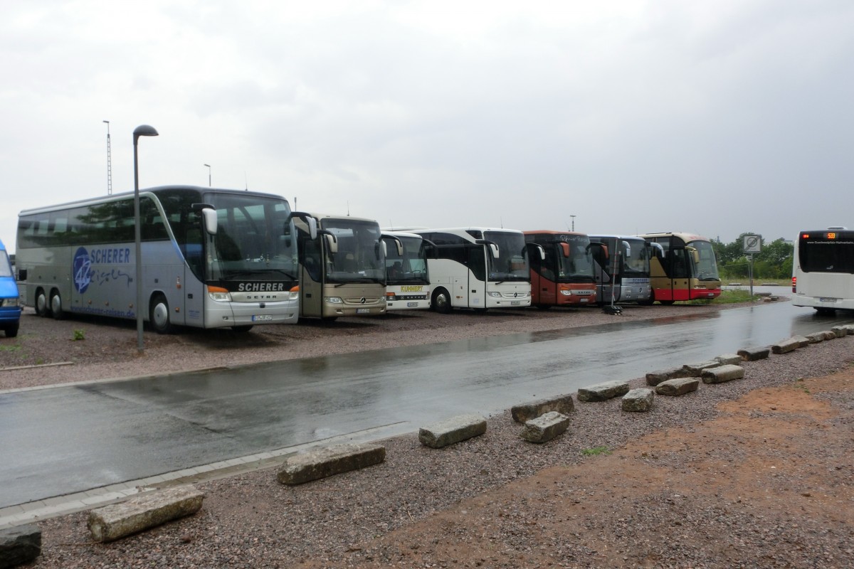 Mehr als 60 Reisebusse standen am 29.05.2015 auf den Parkplätzen der Landesgartenschau in Landau/Pfalz