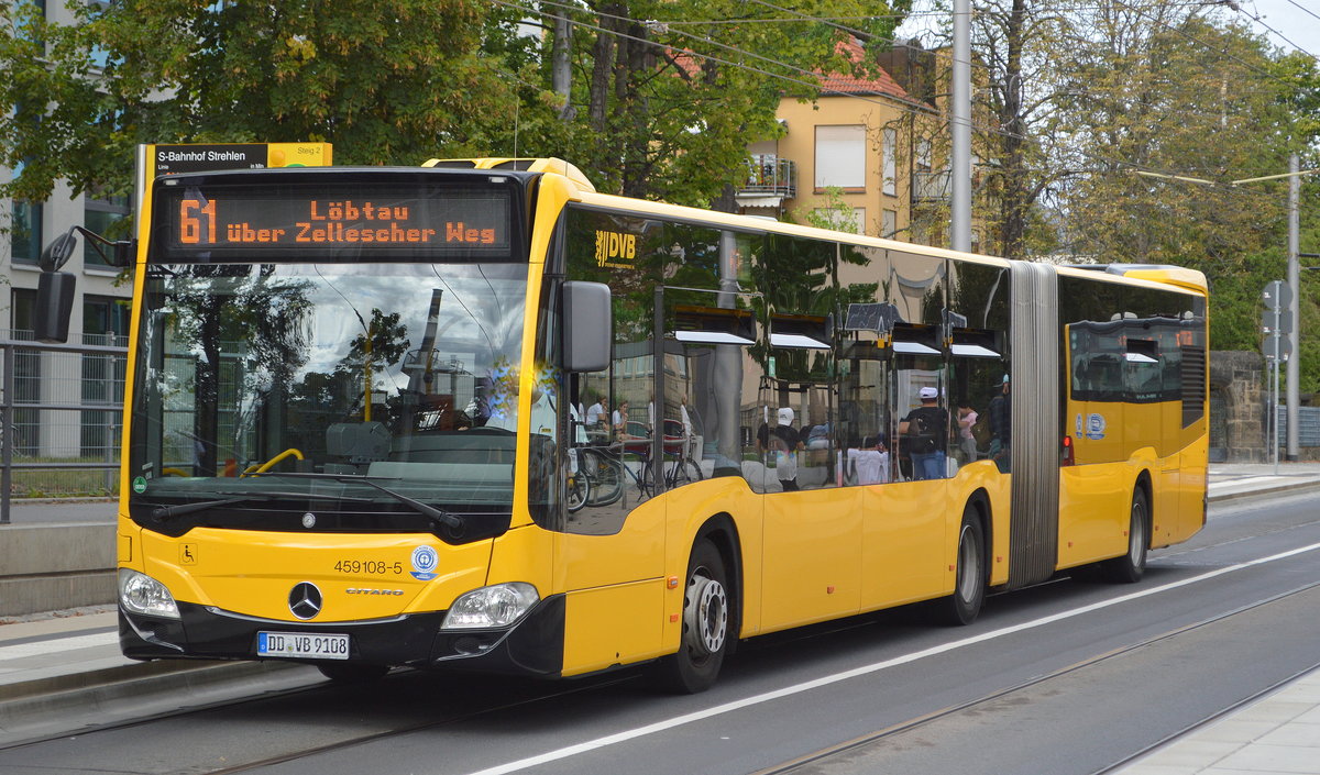 Mercedes-Benz Citaro C2G (Baujahr 2015) der Dresdner Verkehrsbetriebe AG (DVB Nr. 459 108-5) Linie 61 am 25.08.20 S-Bhf. Dresden Strehlen.