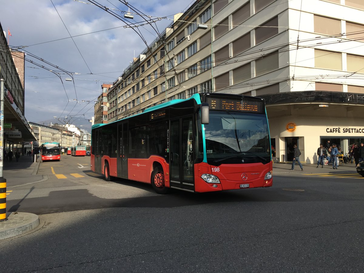 Mercedes-Benz Citaro II der Verkehrsbetriebe Biel am 28. Januar 2018 beim Hauptbahnhof in Biel. 